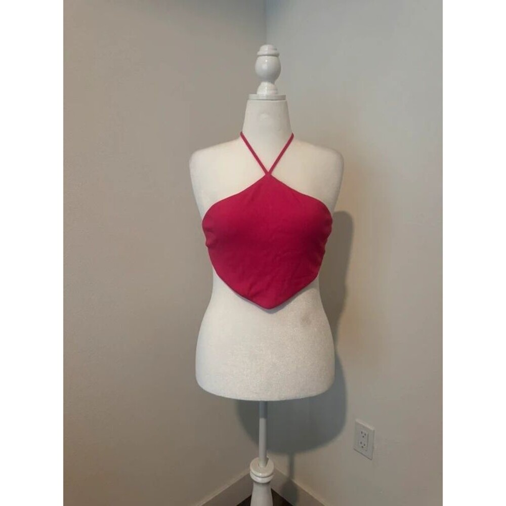 Illa Illa Pink Ribbed Halter Crop Top Women's Small Tie-Back
